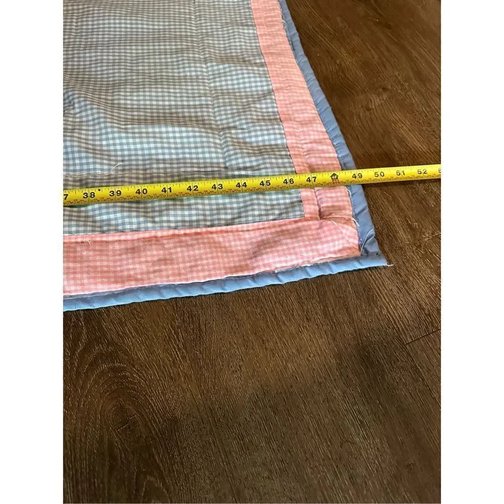 Vintage Handmade Plaid Fishing Child Quilt Blanket Decor 49”x37” Multi Color EUC